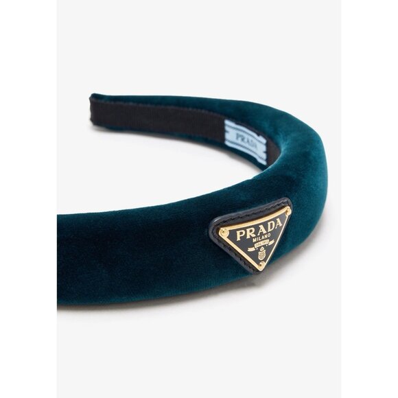 NWT PRADA TEAL Velvet Hairband Headband 100% Authentic W/Box Dark Green main image 4